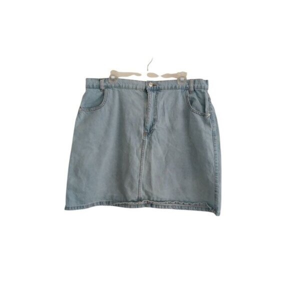 Wednesdays Girl Womens 18 Light Wash Denim Mini Skirt Raw Hem Casual 90s Grunge - Picture 1 of 5
